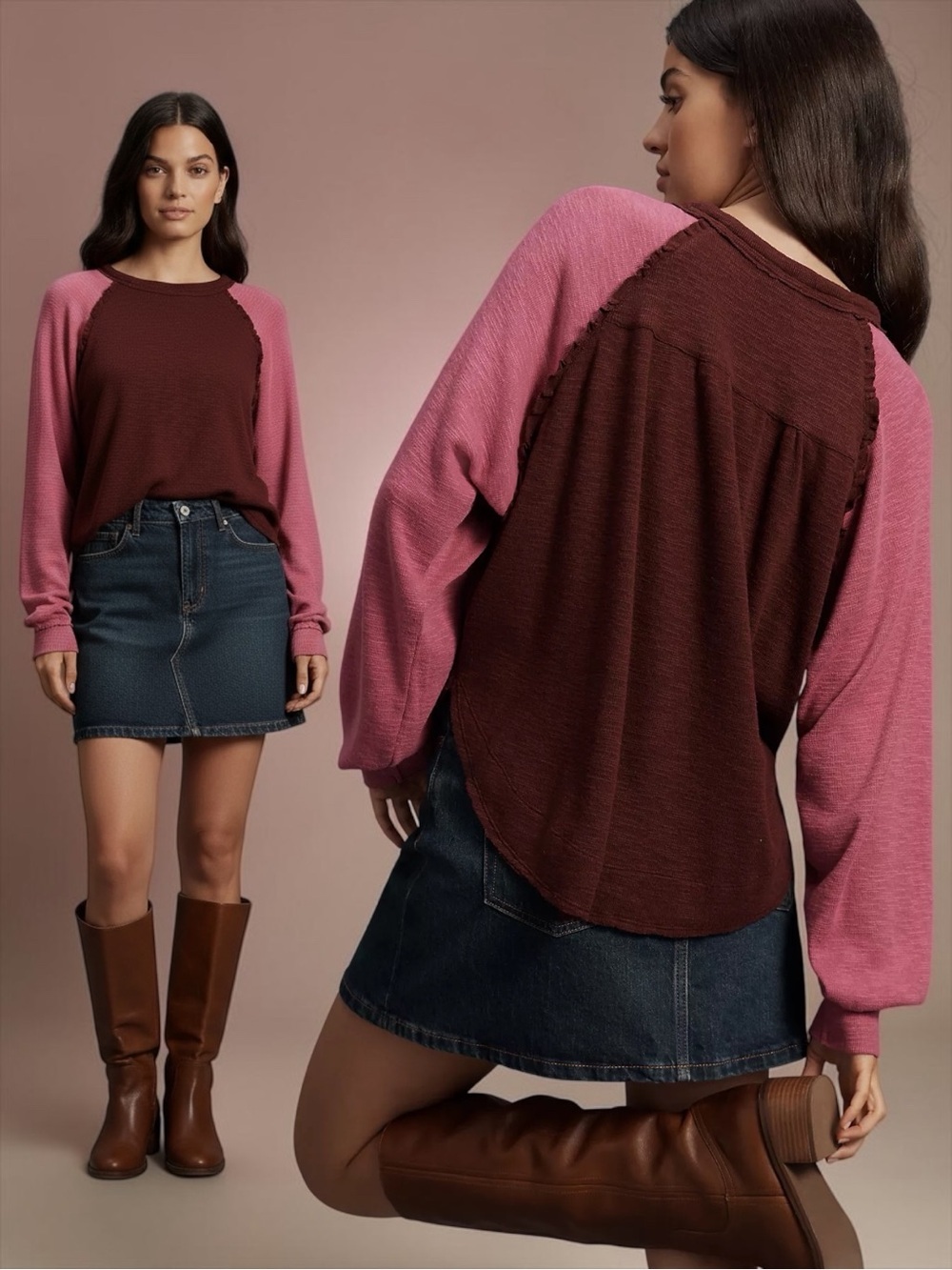 Anthropologie Pilcro Women’s Ruffled Raglan Thermal Sweater Top Size Medium